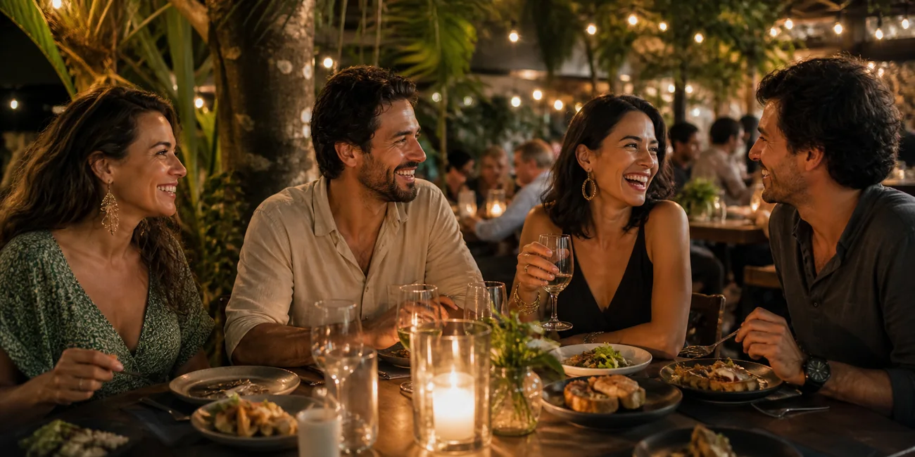 Personas conversando y disfrutando de una cena en grupo